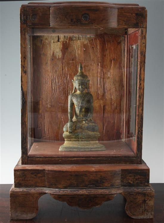 A Burmese gilt bronze seated figure of Buddha, 18th century, total height 58.5cm